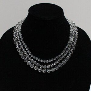 Older Express 3 Strand or Multi Layer Clear Facet Bead Lobster Clasp Necklace
